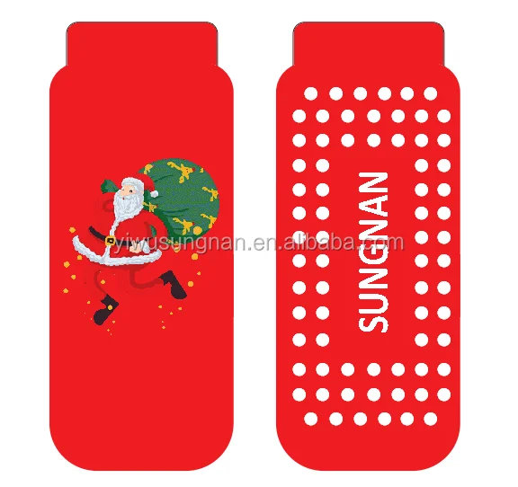 Christmas OEM Anti Slip Non Skid Slipper Rubber with grippers yoga trampoline running socks