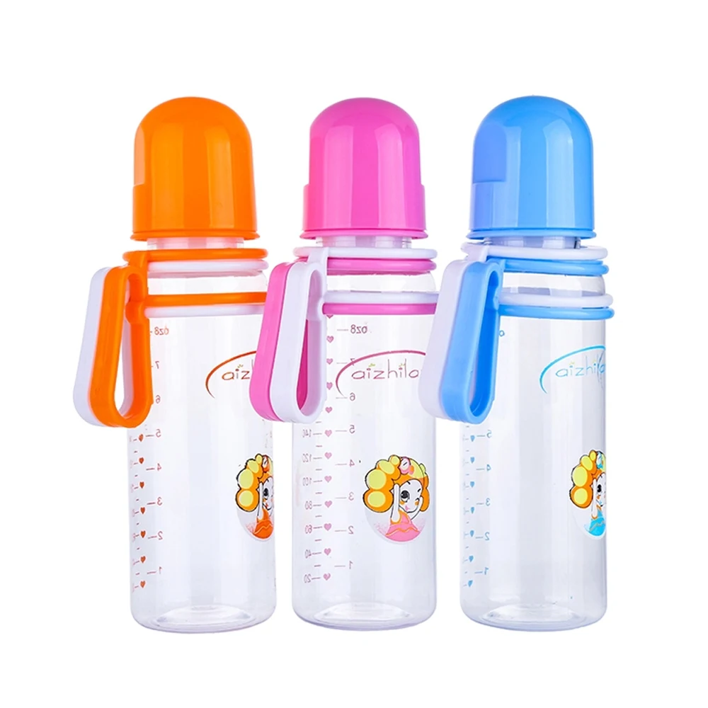 Straight high quality 240ml China supply PC plastic feeding bottle for baby with handle
