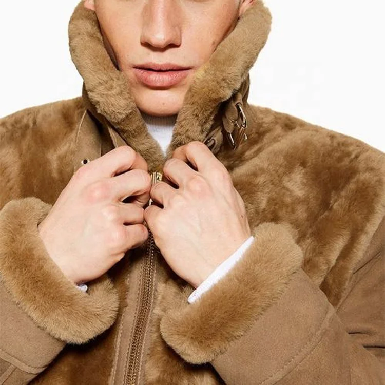 Trending suede faux shearling aviator jacket sheep fleece b3 shearling bomber jacket mens sherpa borg jacket