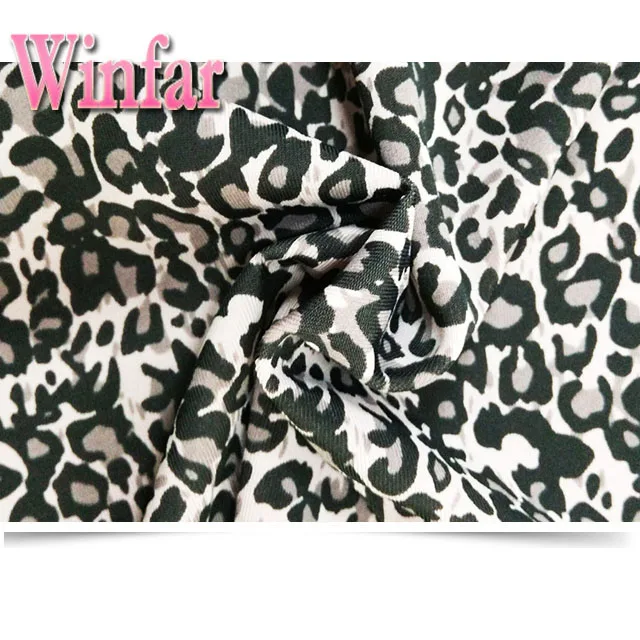 shaoxing winfar Textile Knitting Single Jersey Leopard Printed Polyester Spun 4 Way Stretch Fabric Suppliers in Shaoxing