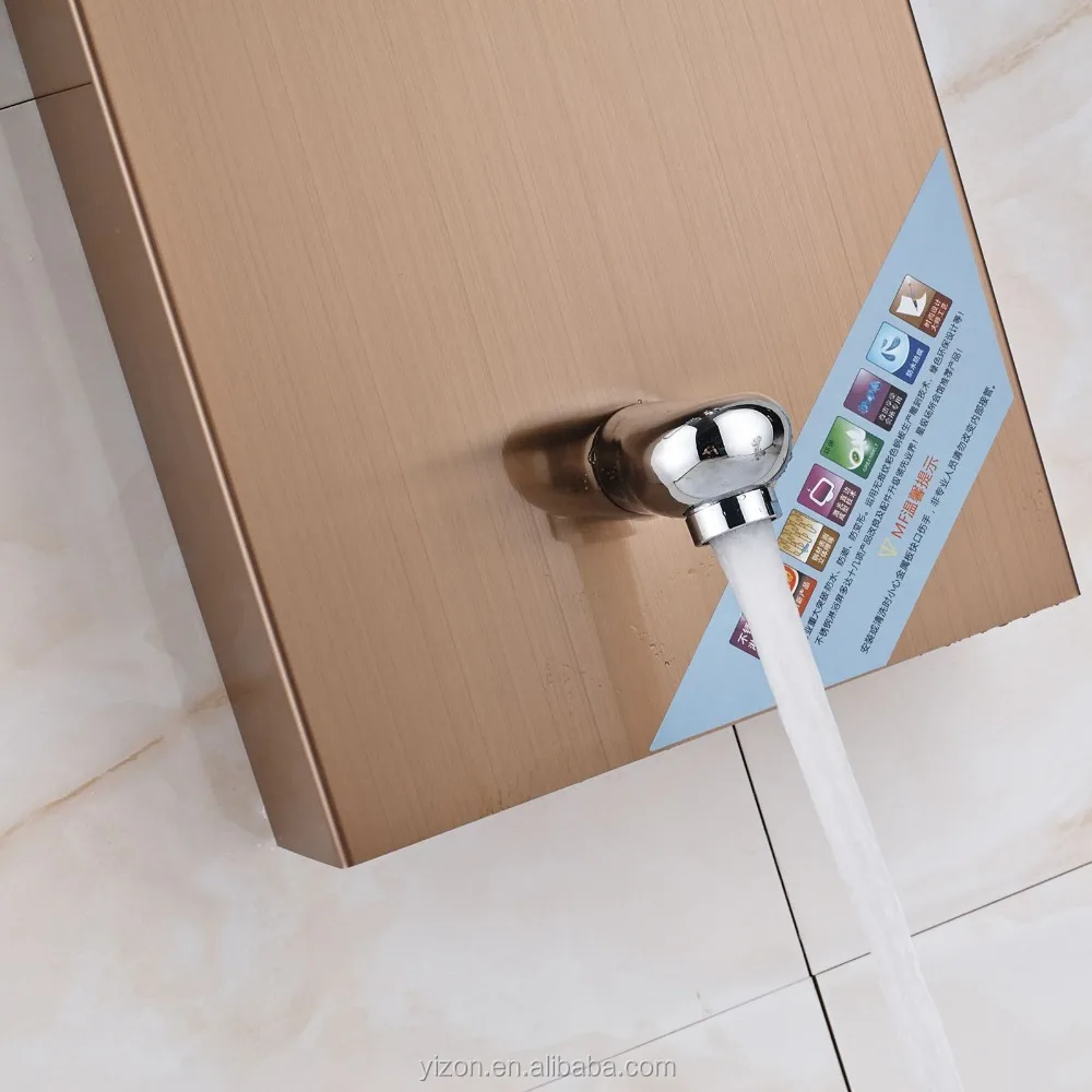 LED Shower Panel Column Rose Golden Waterfall Rain Shower Head Massage Tub Spout Hand Spray