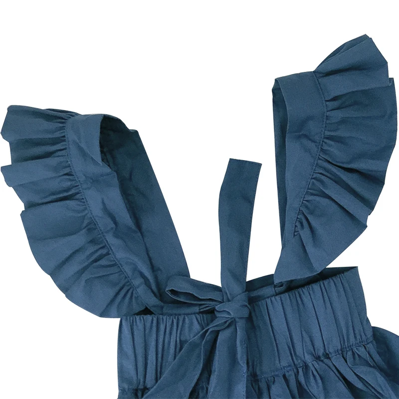 Multi Purpose Children Clothes Solid Blue Flutter Sleeve Design Frock Bow Design Cloth