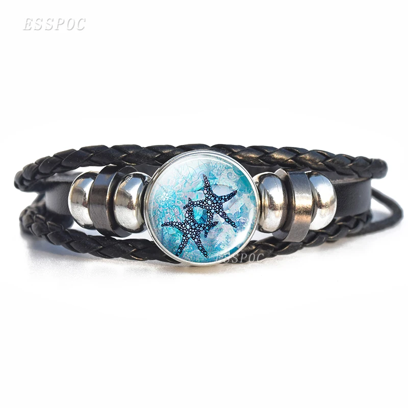 Sea Animals Bracelets Starfish Turtle Dolphin Glass Cabochon Bracelet For Men Women