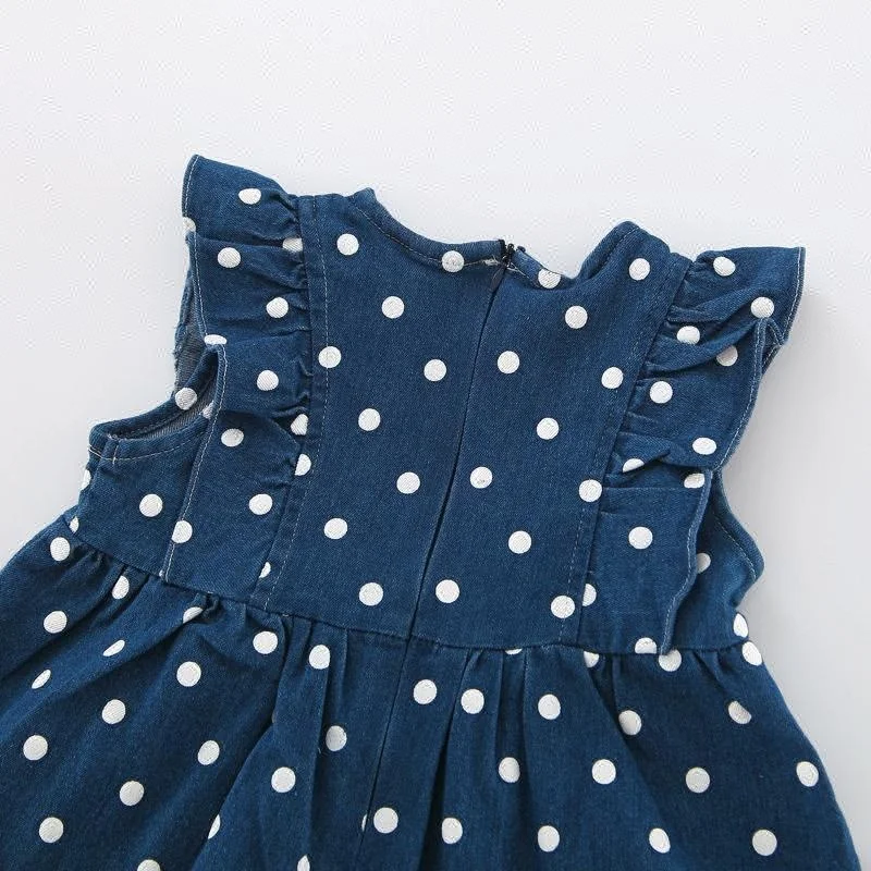 D&S factory dropshipping denim dress cute girl dot denim frock dresses summer kids girls dress
