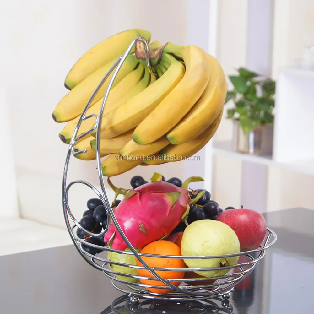 Chrome Metal Wire fruit display Hanger fruit basket with banana holder