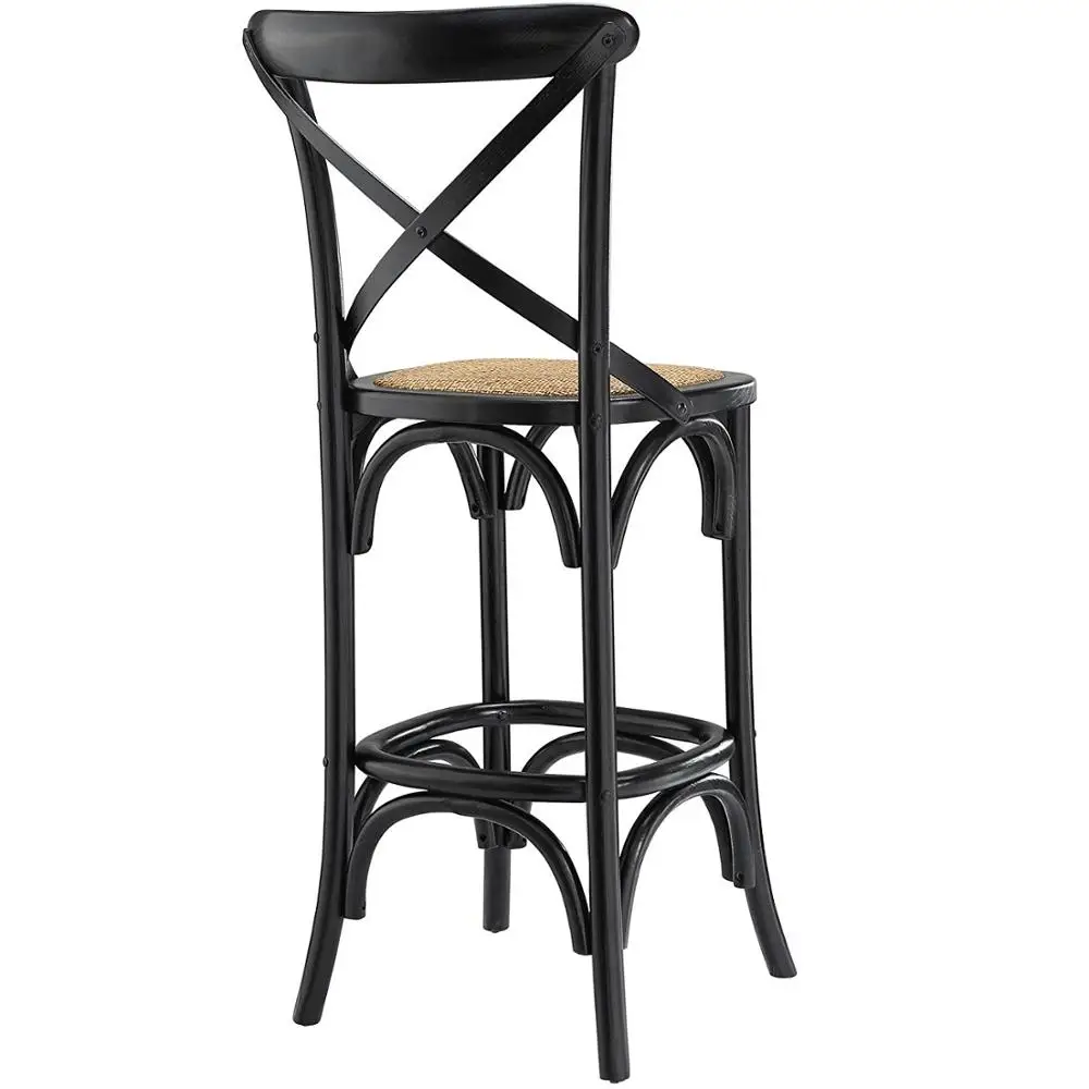 Amazon Hot Approved Pub Kitchen Solid Wood Frame Rattan 103CM Height Bar Stool