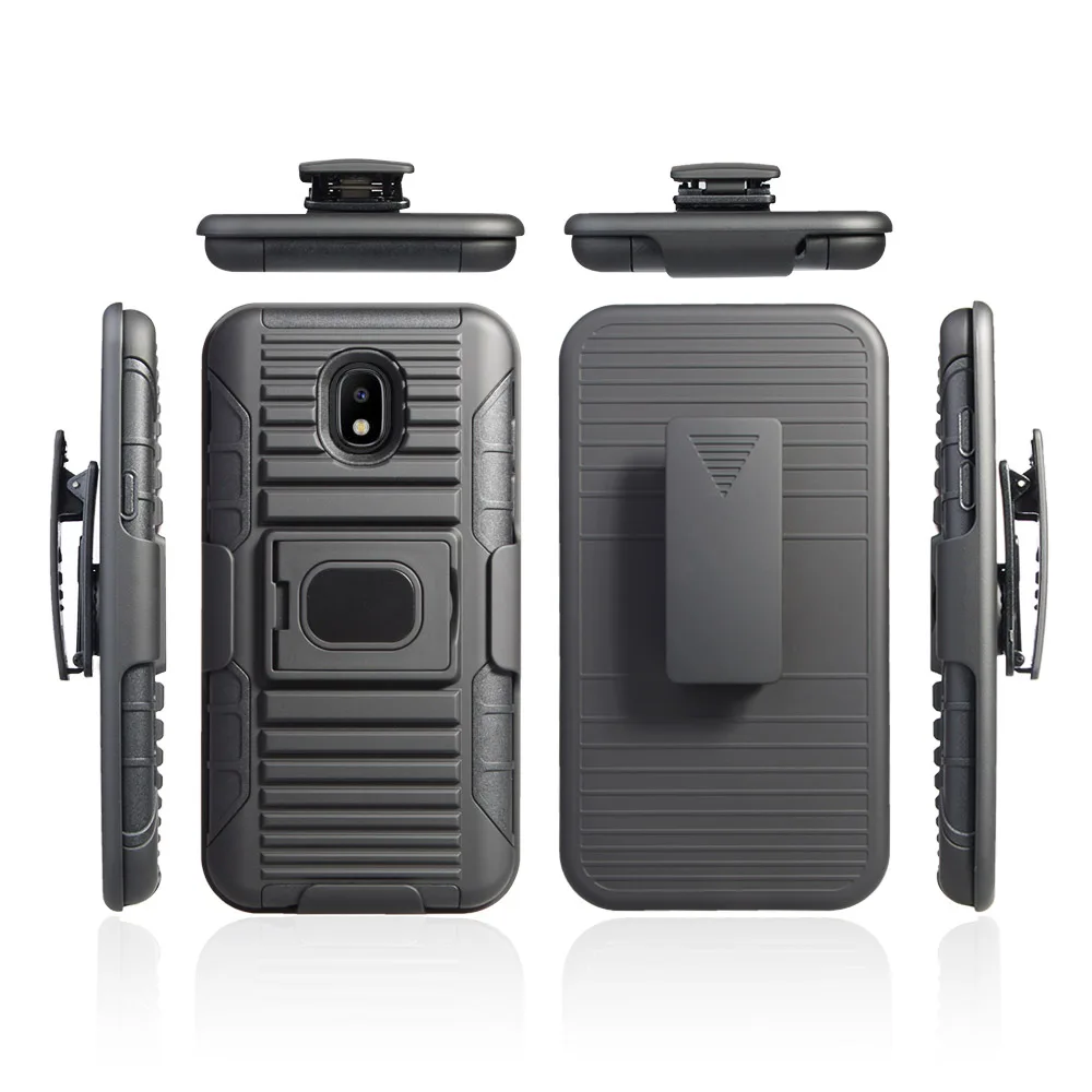 Phone Case Hard Black Back PC Cell Holster Combo Case for Samsung J3 2018