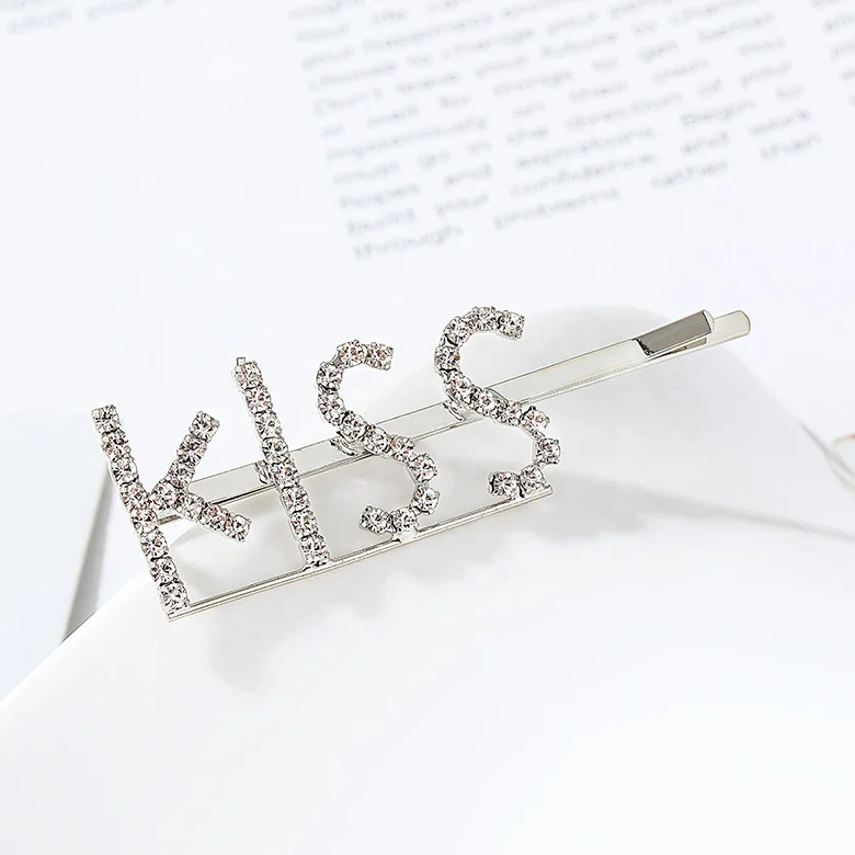 Girls love boys sexy boss kiss ABC letter crystal hair clip rhinestone stone hair buckle