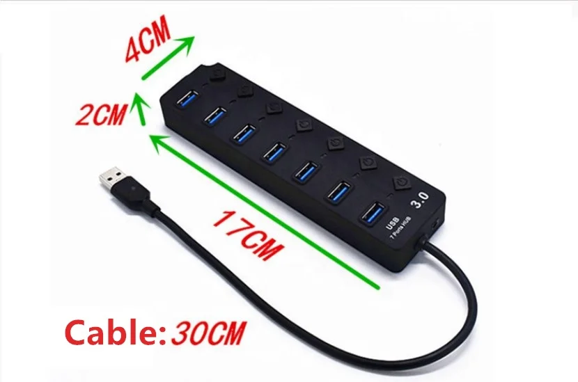 7 Ports USB 3.0 HUB Multi Ports High Speed USB Splitter with 7 Turn on button