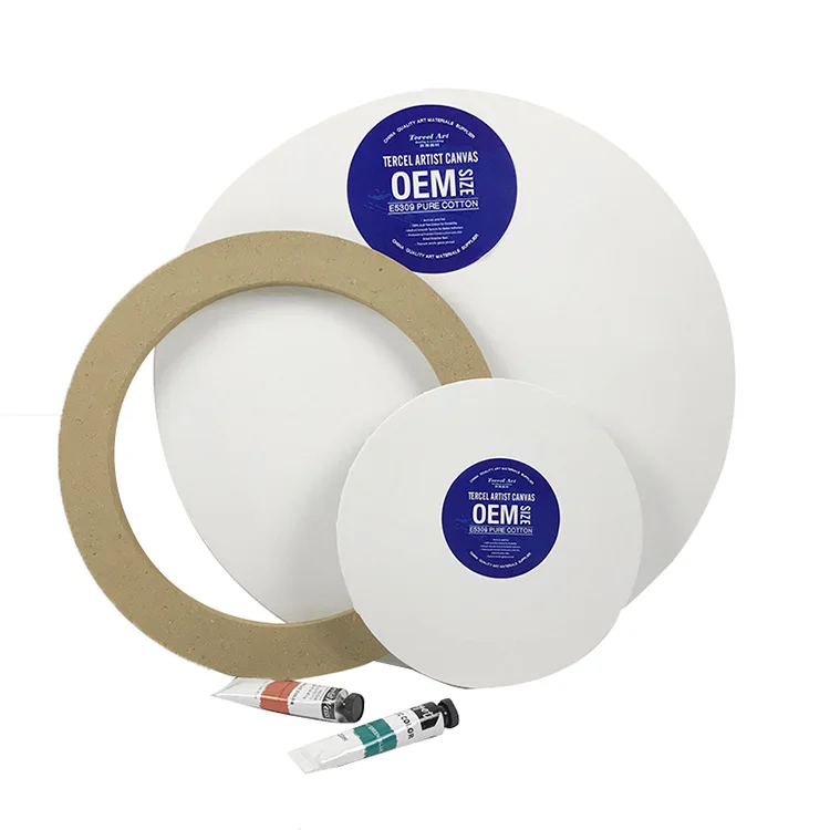 White mdf 280g100% Cotton Art Round Painting Canvas With 1.6cm Slim Profile