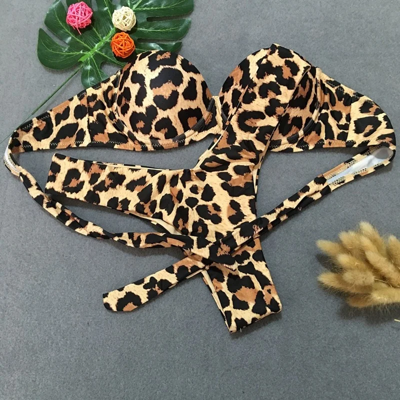 New design best selling sexy polyester swimwear women bandage leopard bikini