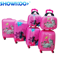 Children School Luggage 14 16 inch ABS PC Trolley Bags Kids Cute All Print Wheeled Backpack Suitcase