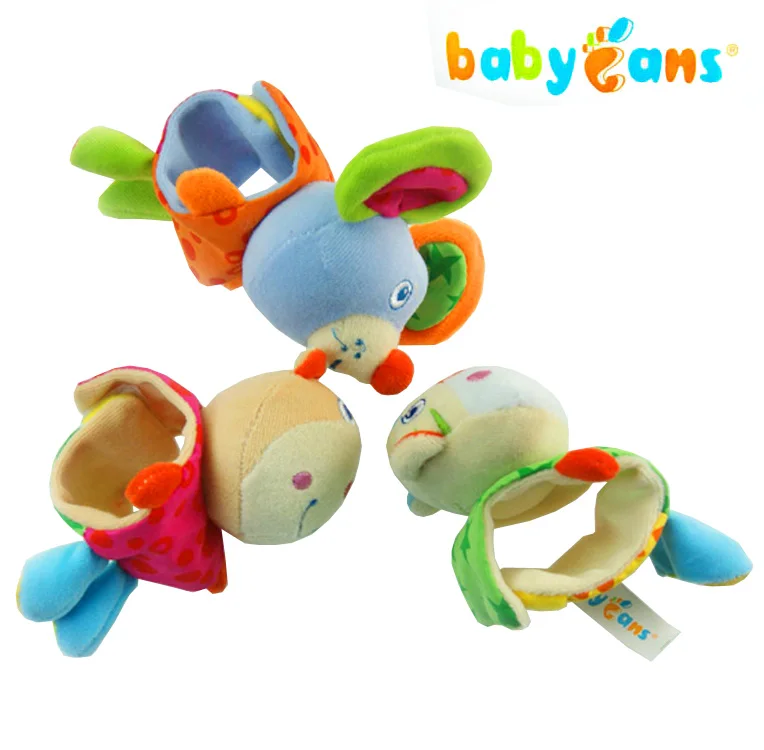 Babyfans cute custom plush baby wrist rattle toy soft animal wrist band