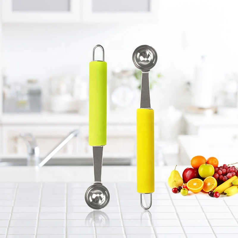 Hot Sale Metal Fruit Melon Baller Scoop Stainless Steel Ice Cream Scoop Spoon with Plastic Handle