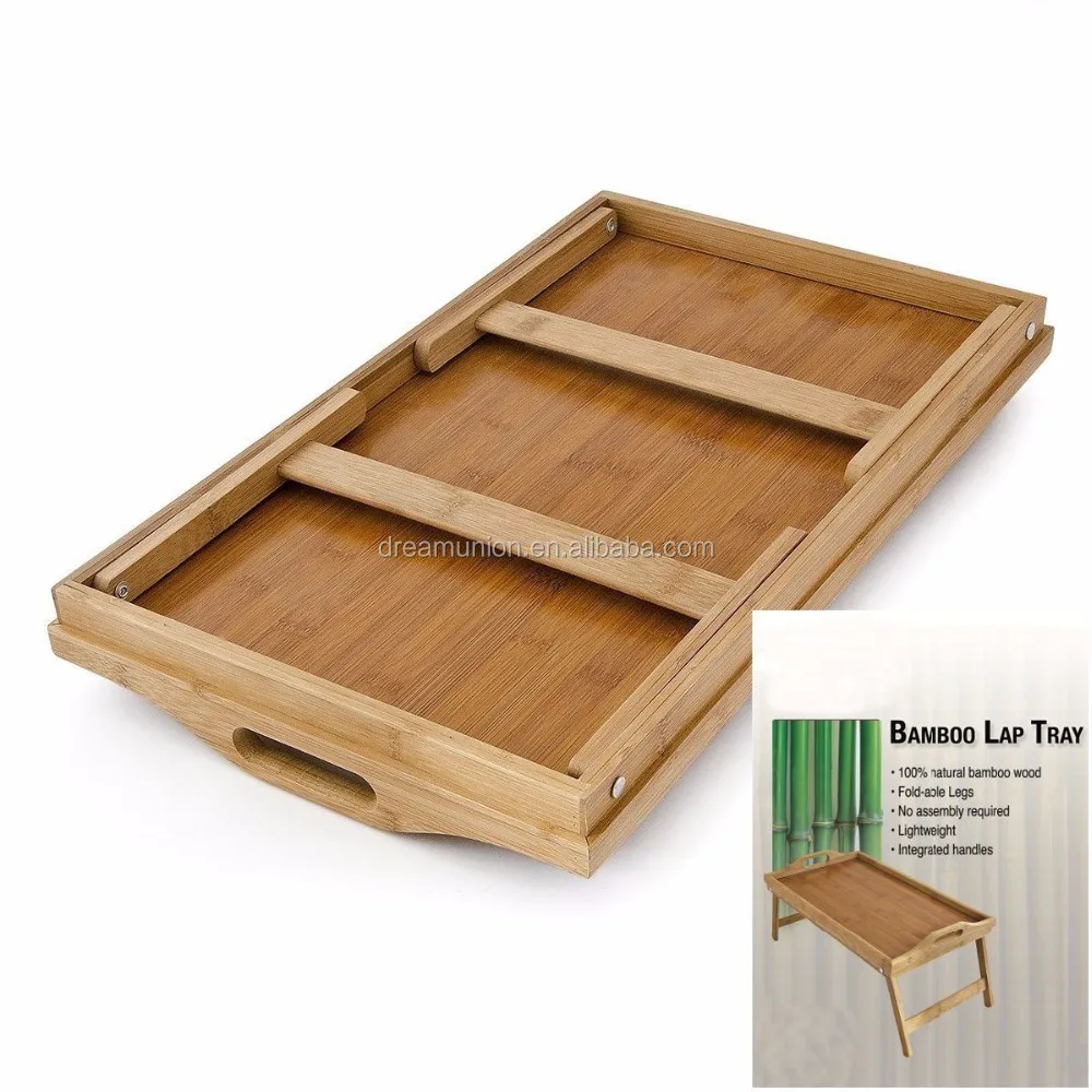 Bamboo Wooden Bed Tray With Folding Legs Serving Breakfast Lap Tray Table Mate
