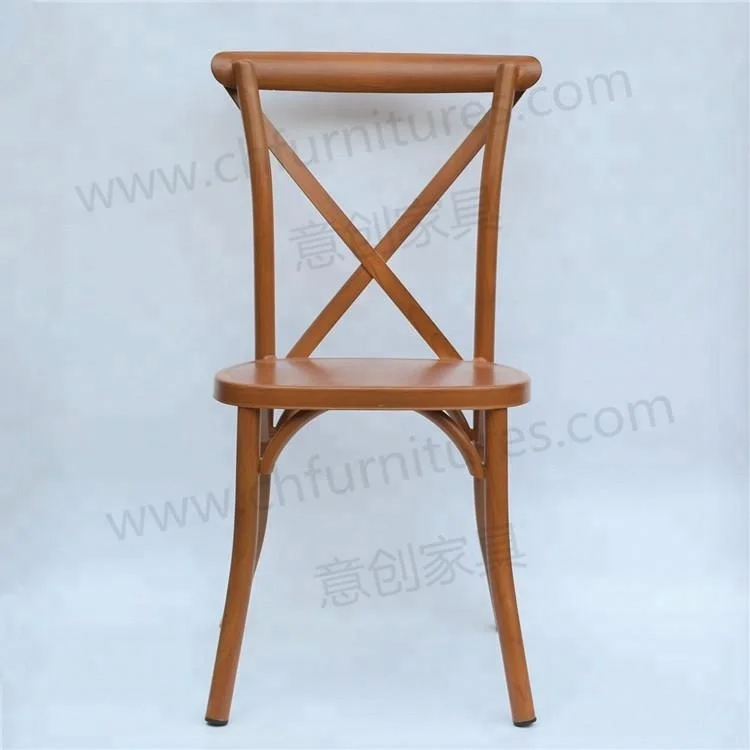 Оптовая продажа Штабелируемый металлический стул с перекрестной спинкой в деревянном
