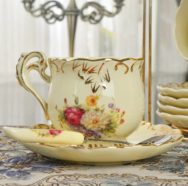 
British Royal Bone Rose / Peony Ceramic China Coffee Cups Set Lover Cups Porcelain Tea Cup and Saucer Gift 