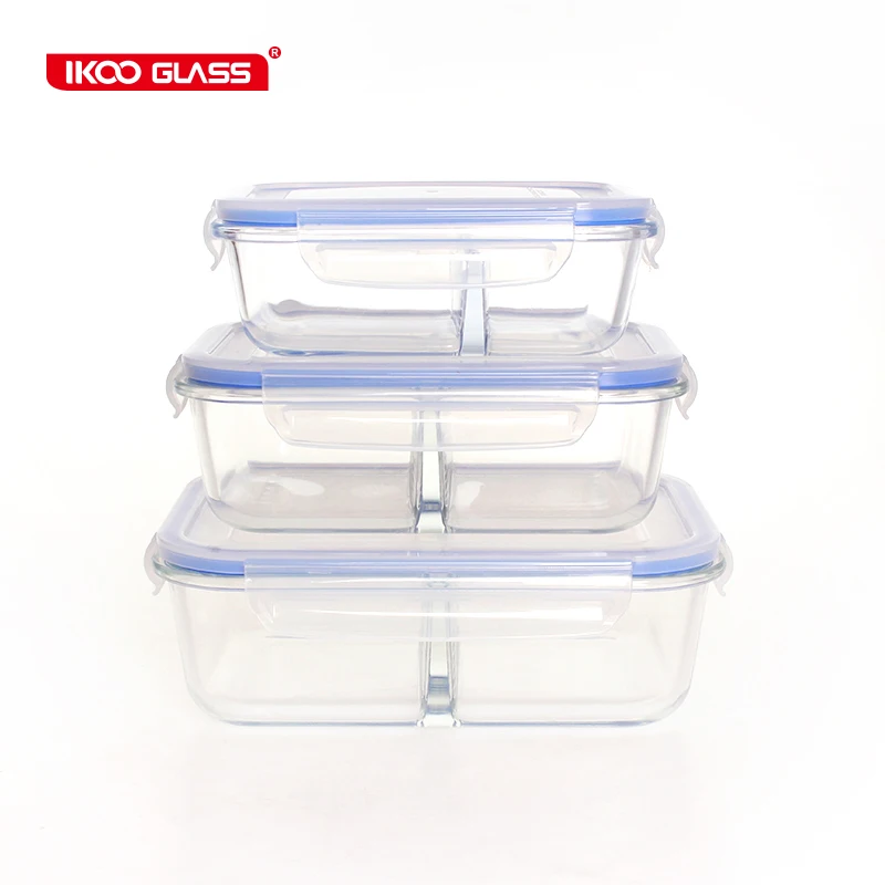 1520 мл Pyrex стеклянной прямоугольной Бенто-Ланч-боксов с разделителями блокировка крышки вилкой и