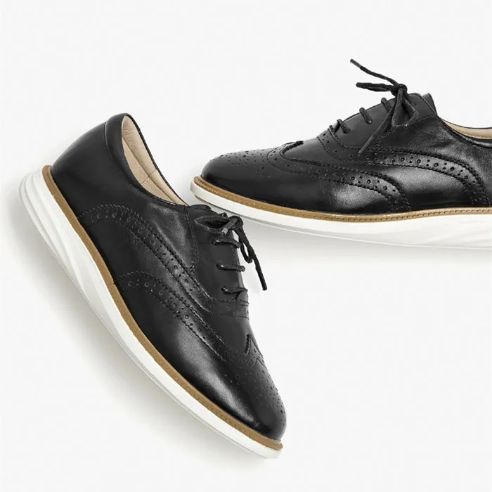 Factory Handmade Leather Casual Shoes Classic Fashion Lace up Flats Black White Sneakers