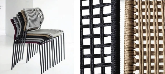 Outdoor Bistro Restaurant Cafe Chairs Outdoor Stackable Aluminum Frame Rope Chair