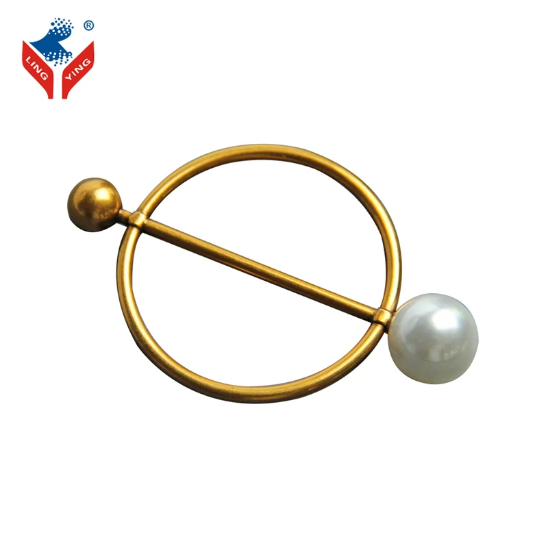 Elegant Golden Round Garment Buckle Slider Scarf Buckle With Pearl