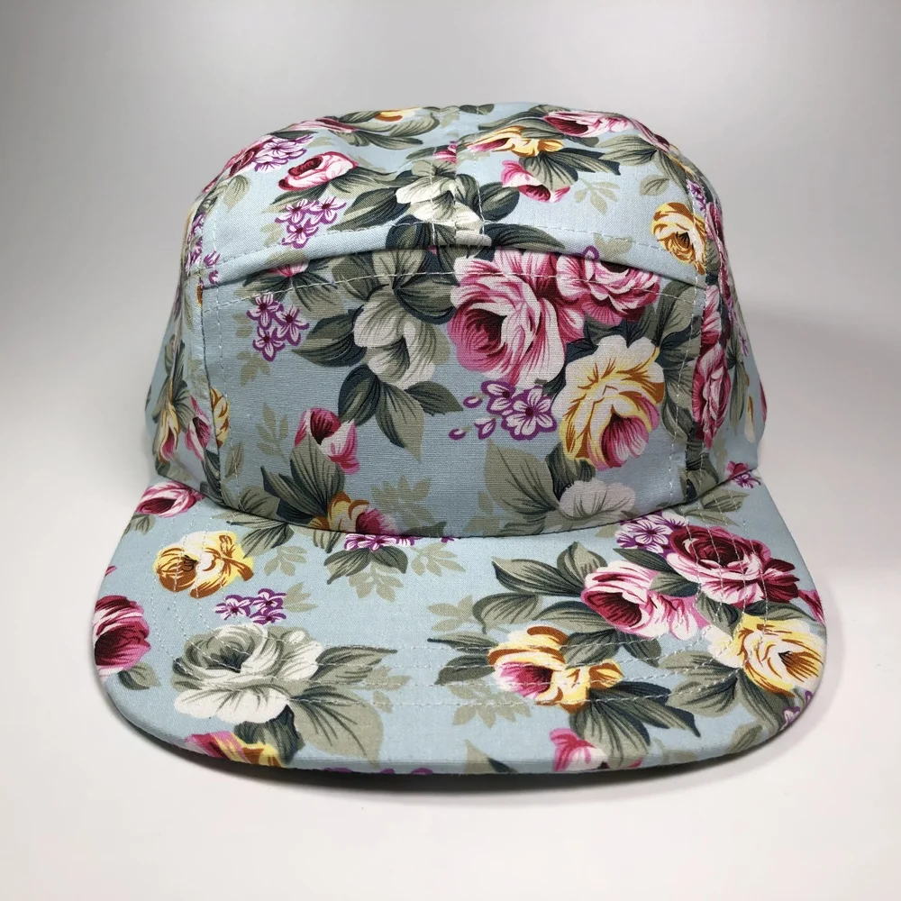 Custom all over sublimation print 5 panel snapback cap hats