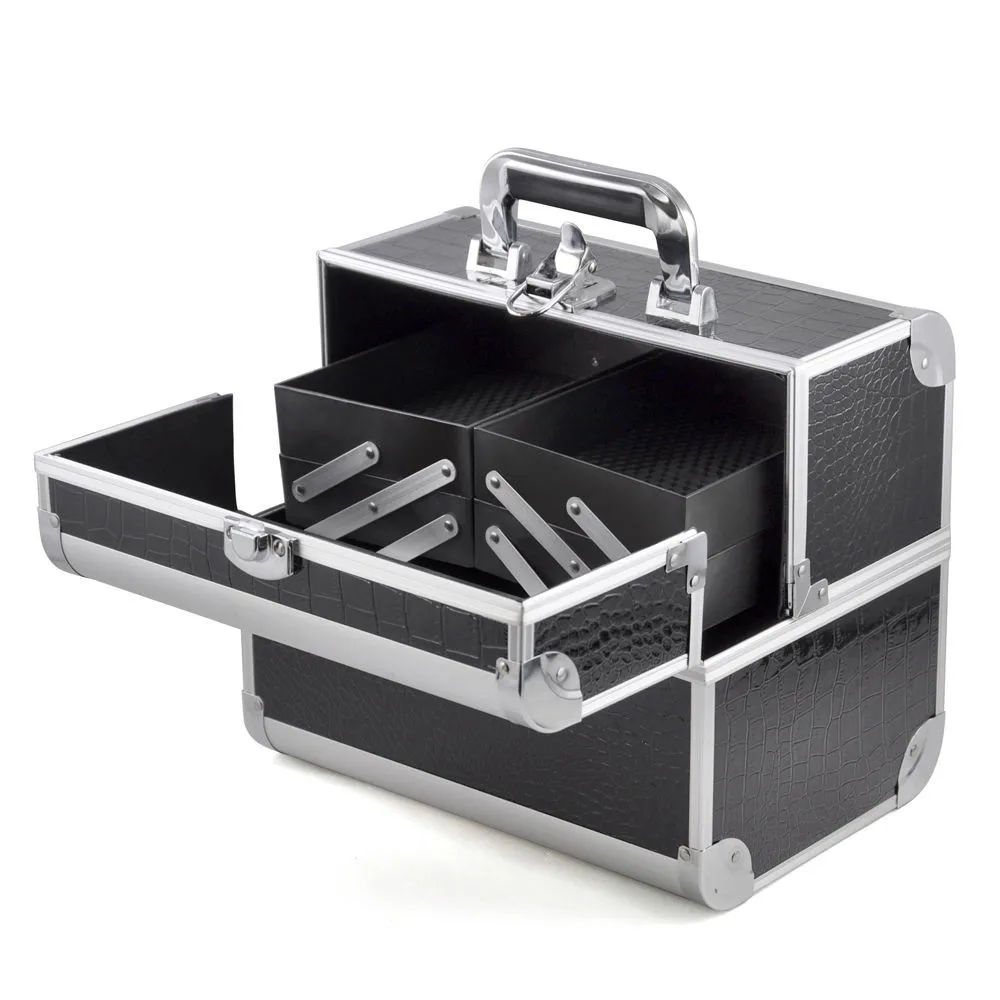 Black Crocodile Aluminum Makeup Box Organizers Makeup Brush Case