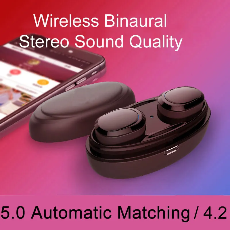 T12 Wireless Biaural Stereo TWS Headset 4.2 5.0 Automatic Matching Bilateral Call Signal with High Sound Quality