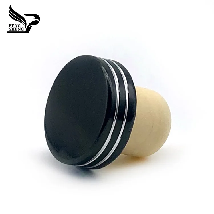 Reusable Red Wine Bottle Stopper Customized High Polymer Bottle Stopper with Aluminum Logo Customized Size Cap Black Accept