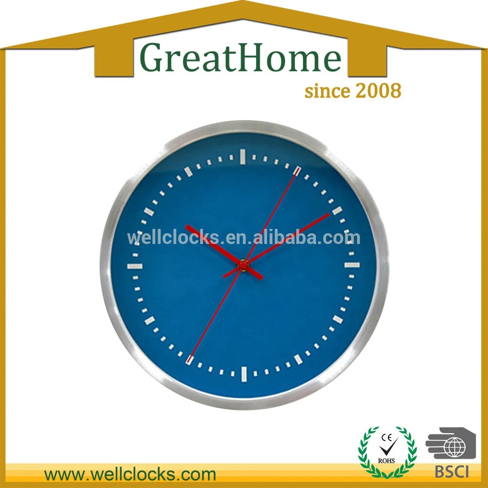 Fashion Blue Round Face Design Cheap Beautiful Metal Home Decorative Wall Clock