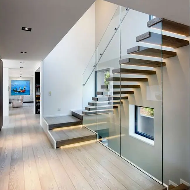 Villa house floating stair kits and accessories wooden stair floating stair