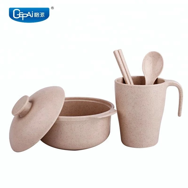 Eco-friendly Baby Child Bowl Spoon Chopsticks Cup Dinnerware Healthy Wheat Straw Children Tableware Set