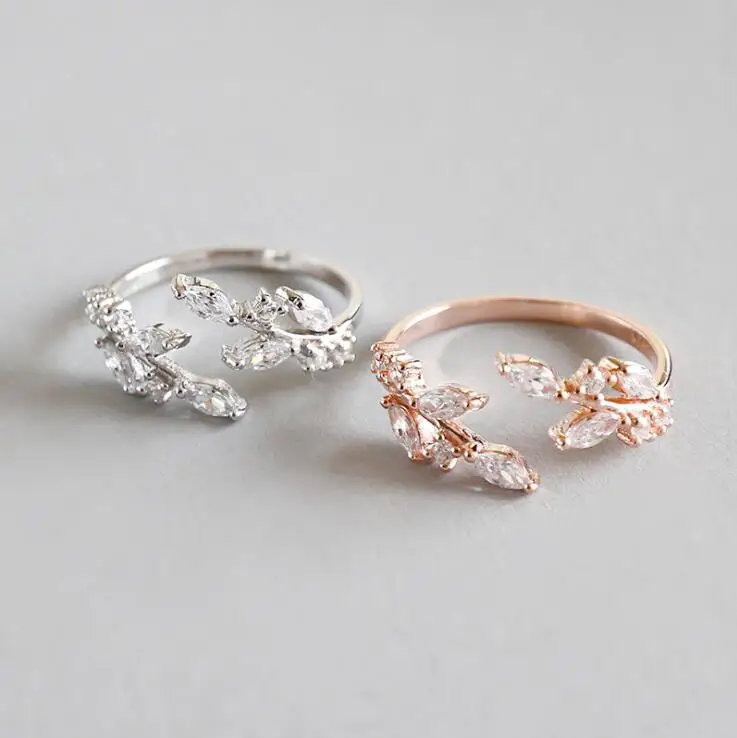 YK Korea Style 925 Sterling Silver Rings Tree Leaves Finger Ring For Women