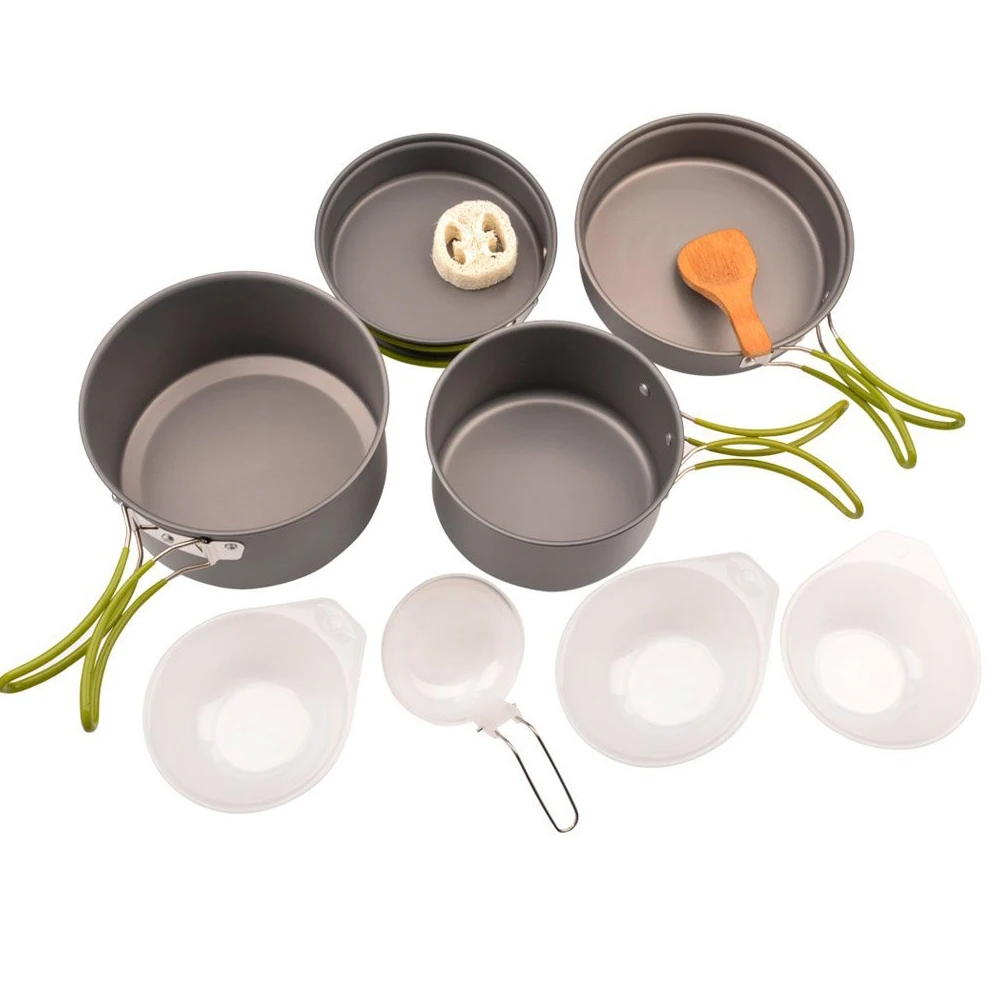 10pcs Portable Foldable Aluminum Frying Pan Pot Bowl Set Camping Kitchen Hiking Cookware for Travel Outdoor Cooking