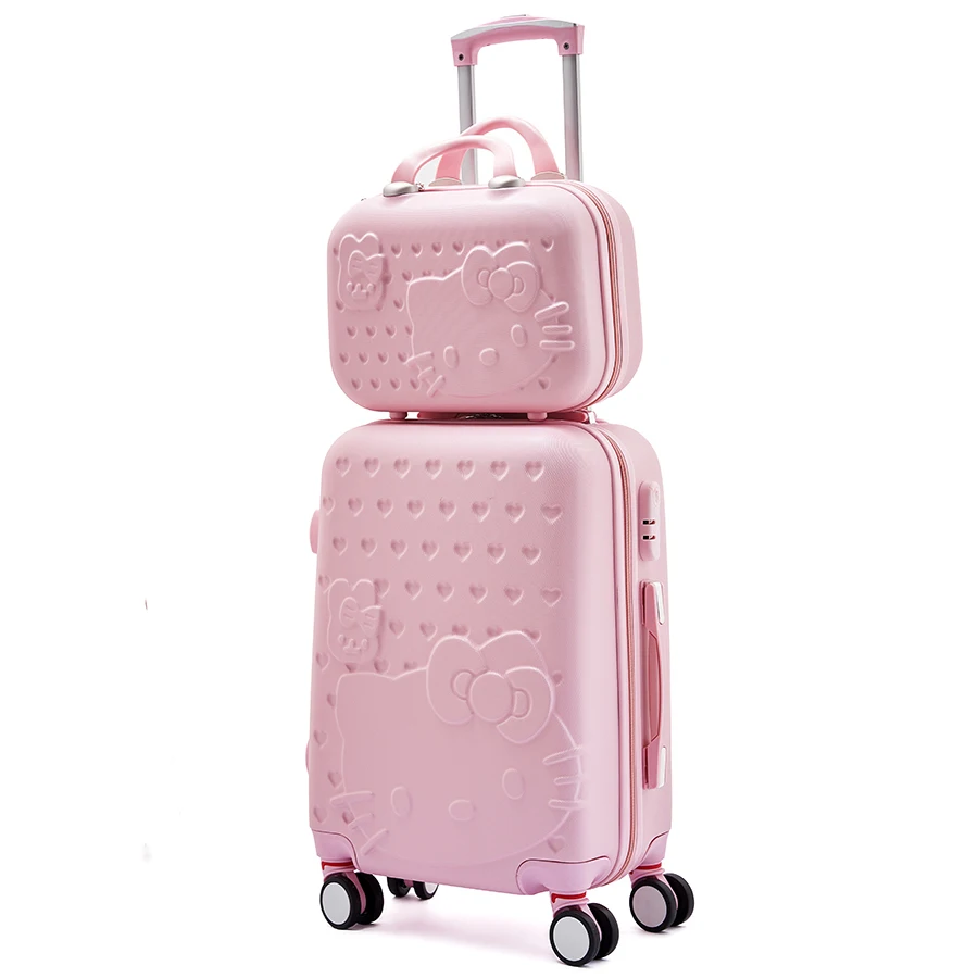 
Women Suitcase set ABS Cartoon Travel Box Rolling Trolley Hard case bag Hello Kitty Luggage bag 