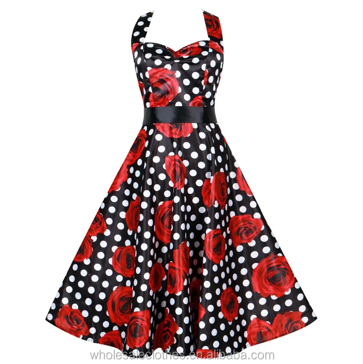 Women Summer Floral Print Retro Vintage 50s Polka Dot Casual Party Rockabilly Dress plus size Vestidos Femininos