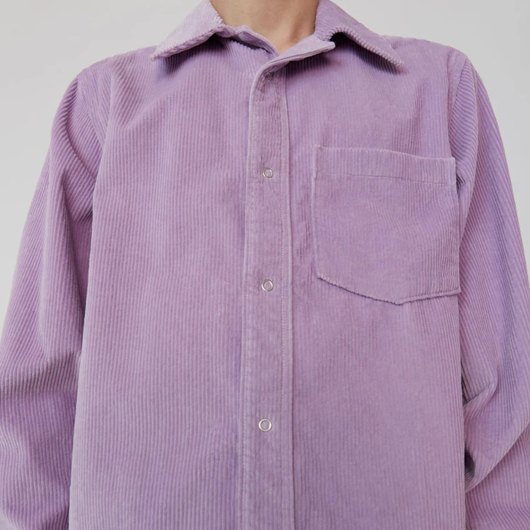 Solid Fashion Purple Plain Button Corduroy Shirt for Men
