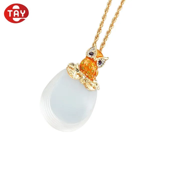 High quality metal chain elegant charmed owl magnifier necklace pendant