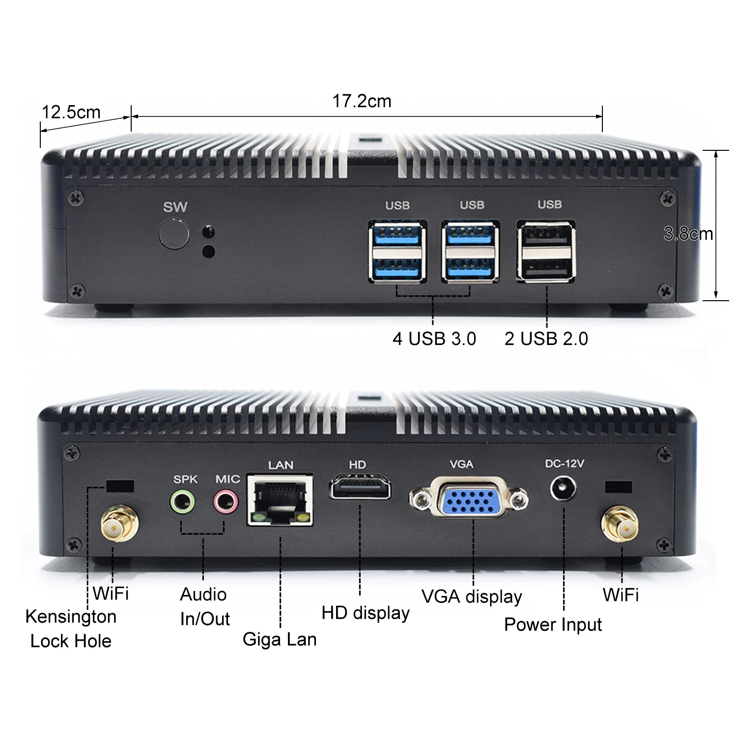 hot sale desktop computer fanless mini pc with dual core i5 4200u 4300u 4th generation CPU