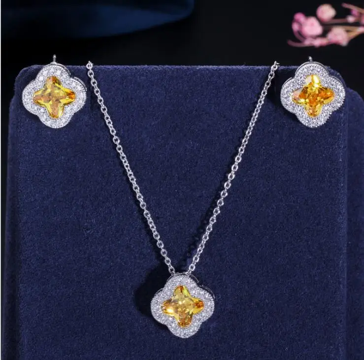 
High quality four-leaf clover cz zirconia jewelry set 