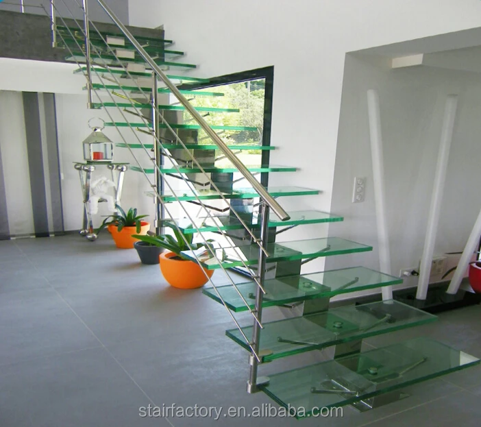 
Australian Fashion Interior Stairs Single beam staircase Toughened glass treads stair Used indoor loft steel-glass stair TS-388 