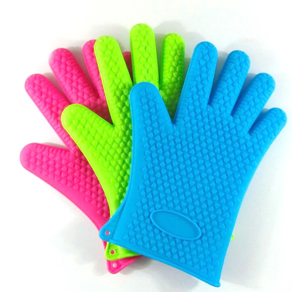 100% Food Grade Silicone Oven Mitt Set, BPA Free Adiabatic Silicone Grill Gloves