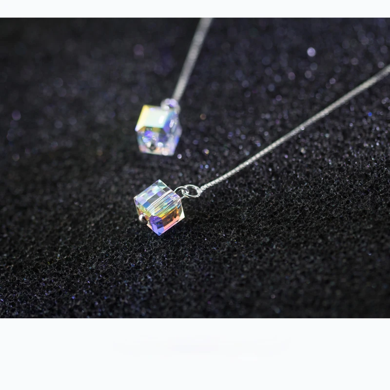 925 Sterling Silver Colorful Square Crystal Ear Wire Stud Earrings Jewelry Wholesale
