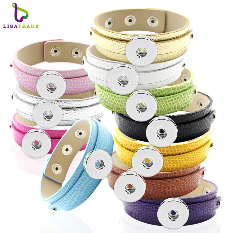 Wholesale 18+8mm PU Leather Snap Button Bracelet DIY Personalized Wristband Fit Slide Letter Charm ,Accept Custom Bracelet