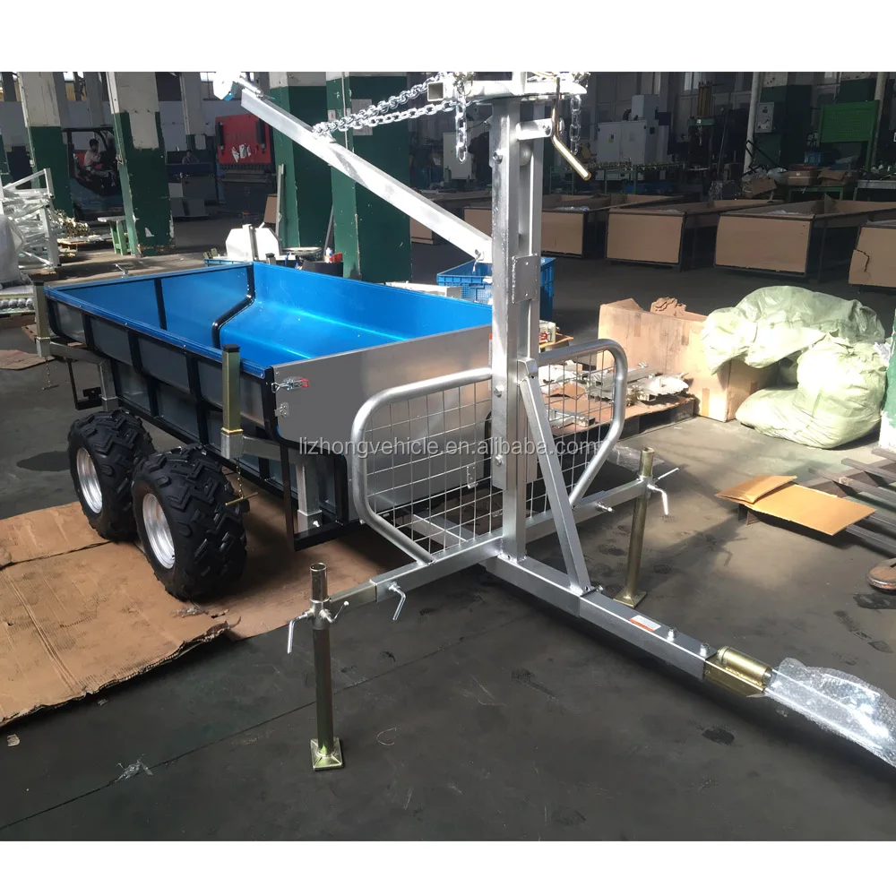 Chine Best 360 degree revolved boom 1.5T load capacity atv mesh trailer,atv timber trailer with crane,atv tipping trailer