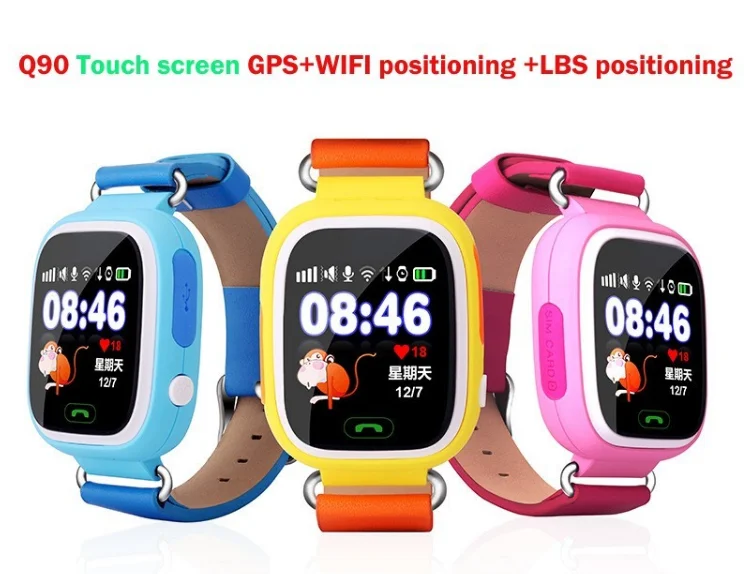 2017 Ребенок Дети Sim-карты GPS Смарт-Телефон Вахты Q90 С Сенсорным Экраном