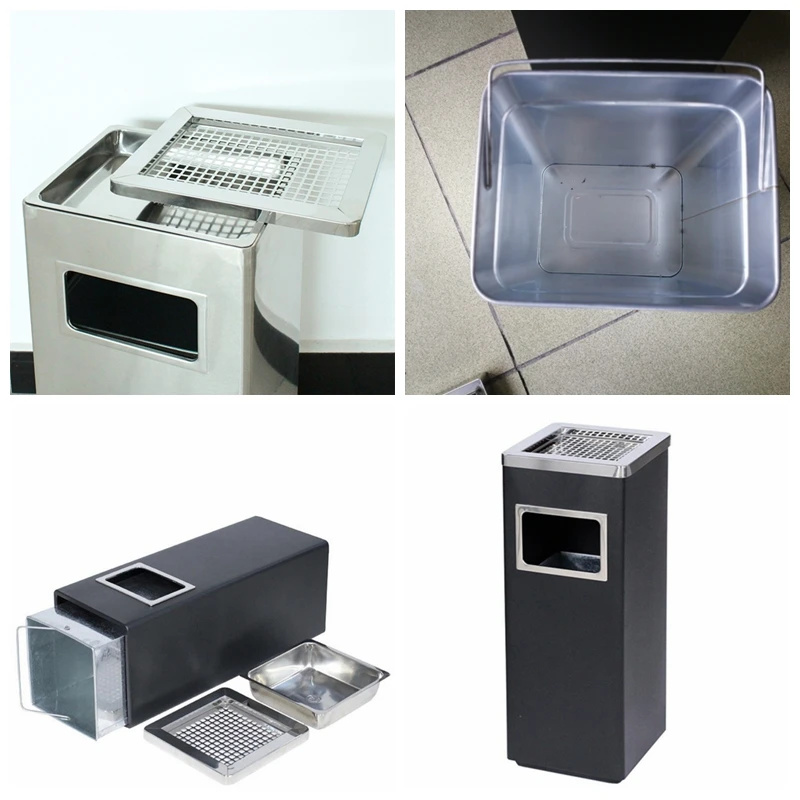 Metal Litter Bin Trashbin Trash Can Economy Metal Garbage Bin Waste Receptacles with Ashtray