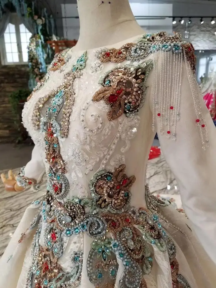 HTL075 Evening Dress Women Gorgeous Long Sleeve Prom Dress Sexy Applique Beading Ladies Party Dress 2019