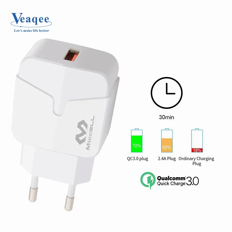 
Veaqee QC3.0 3A Quick Charging Mobile Phone Wall Charger 