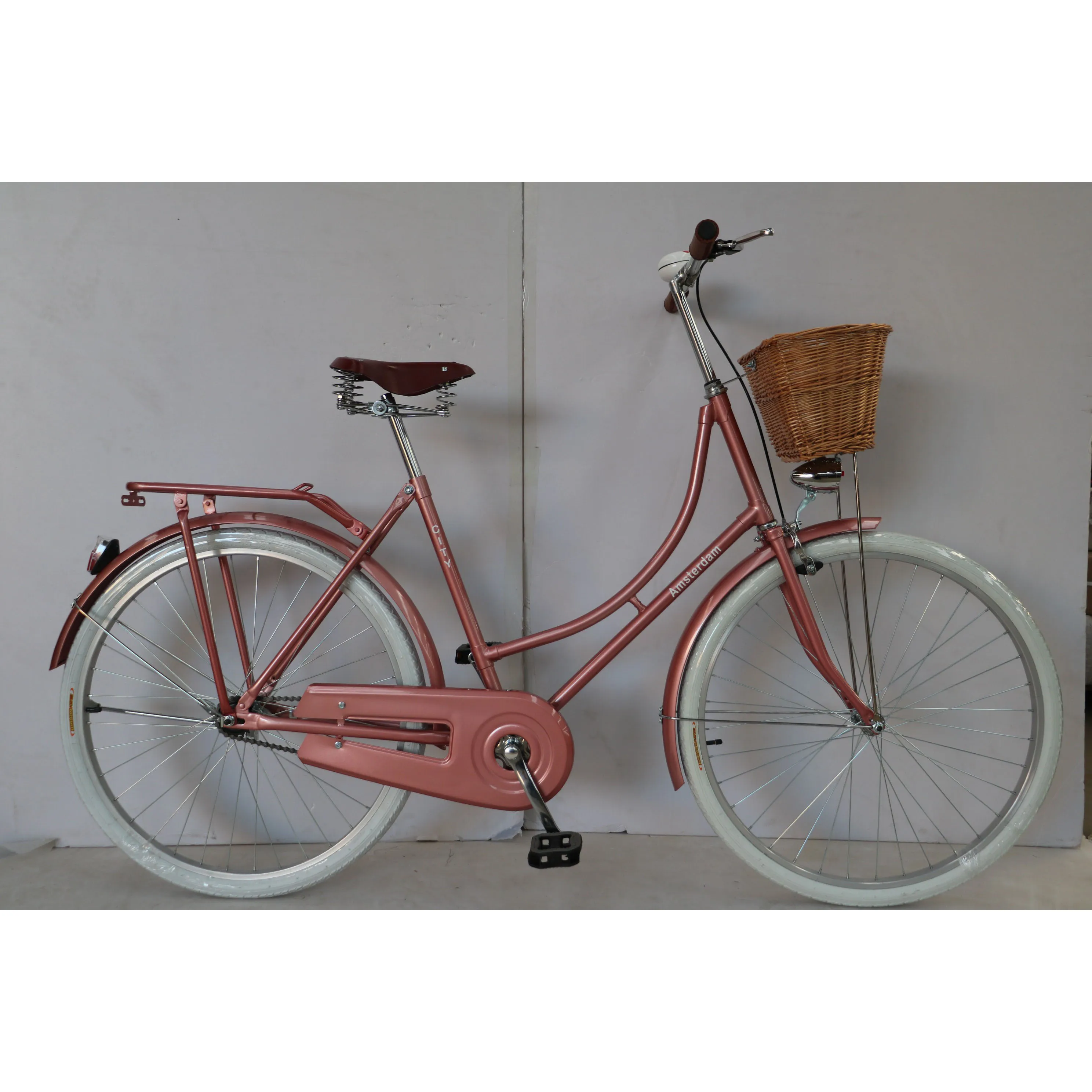 New Style 28 inch single speed pink women vintage style bike/Holland city bicycle/ with light,carrier and basket